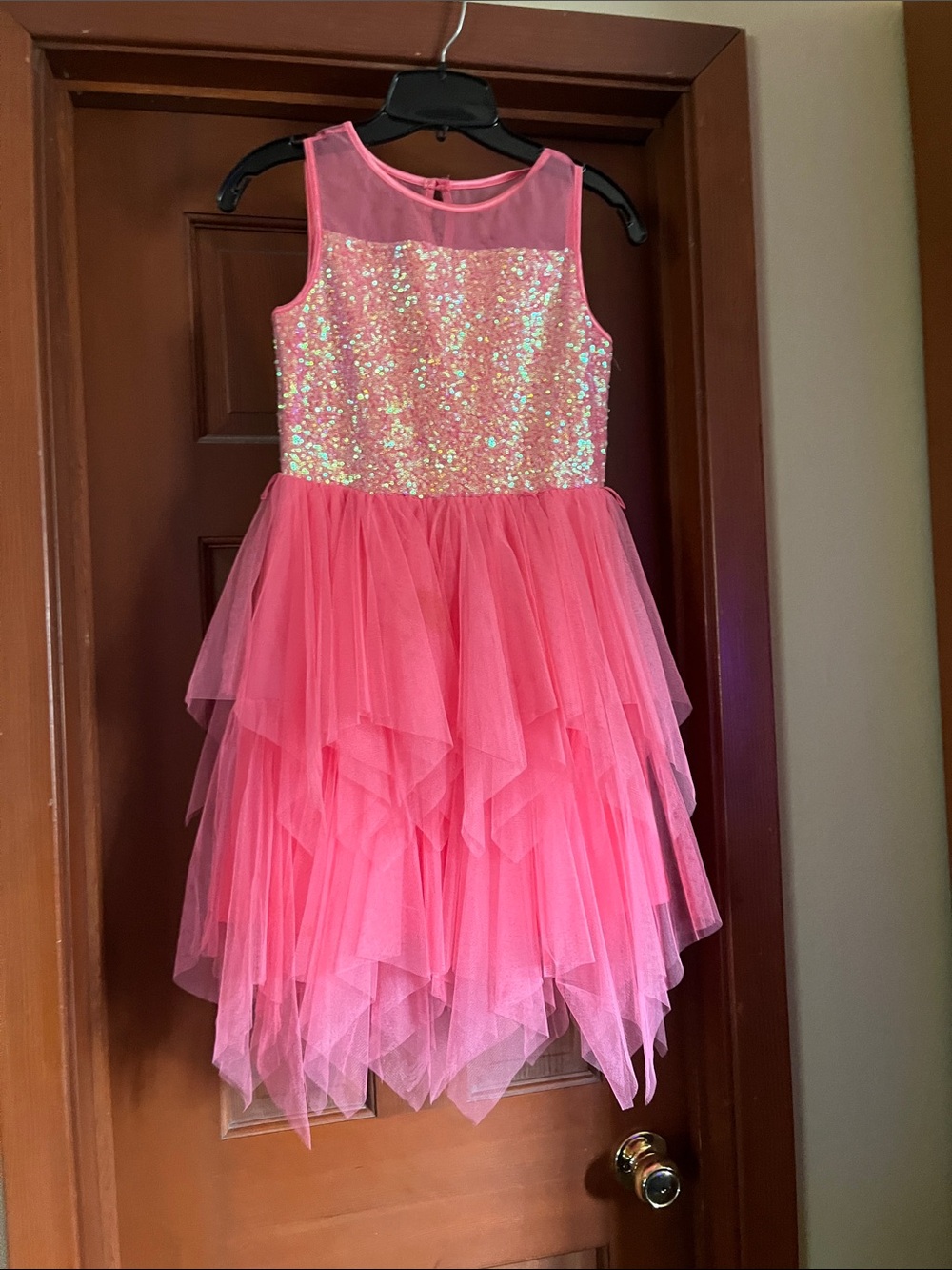 lilt Pink Sequin Tulle Layered Formal Dress